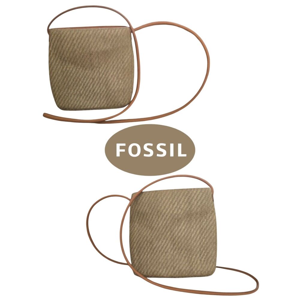 Fossil Vintage 75082 Straw Basketweave Crossbody Bag Tan Woven Boho Purse EUC